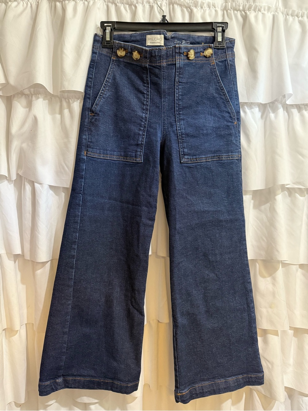The Kit Cropped High-Rise Wide-Leg Utility Trousers by Pilcro- Dark Blue - Picture 2 of 11